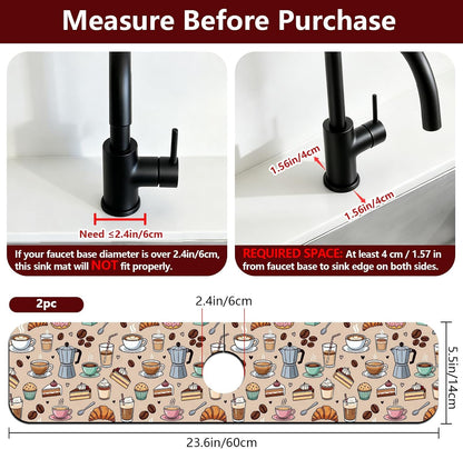 2 Pcs Kitchen Sink Splash Guard Faucet Mat Wood Grain Pattern Faucet Mat for Sinks Natural Wood Color Absorbing Drying Mats for Kitchen Bathroom, 23.6x5.5inch