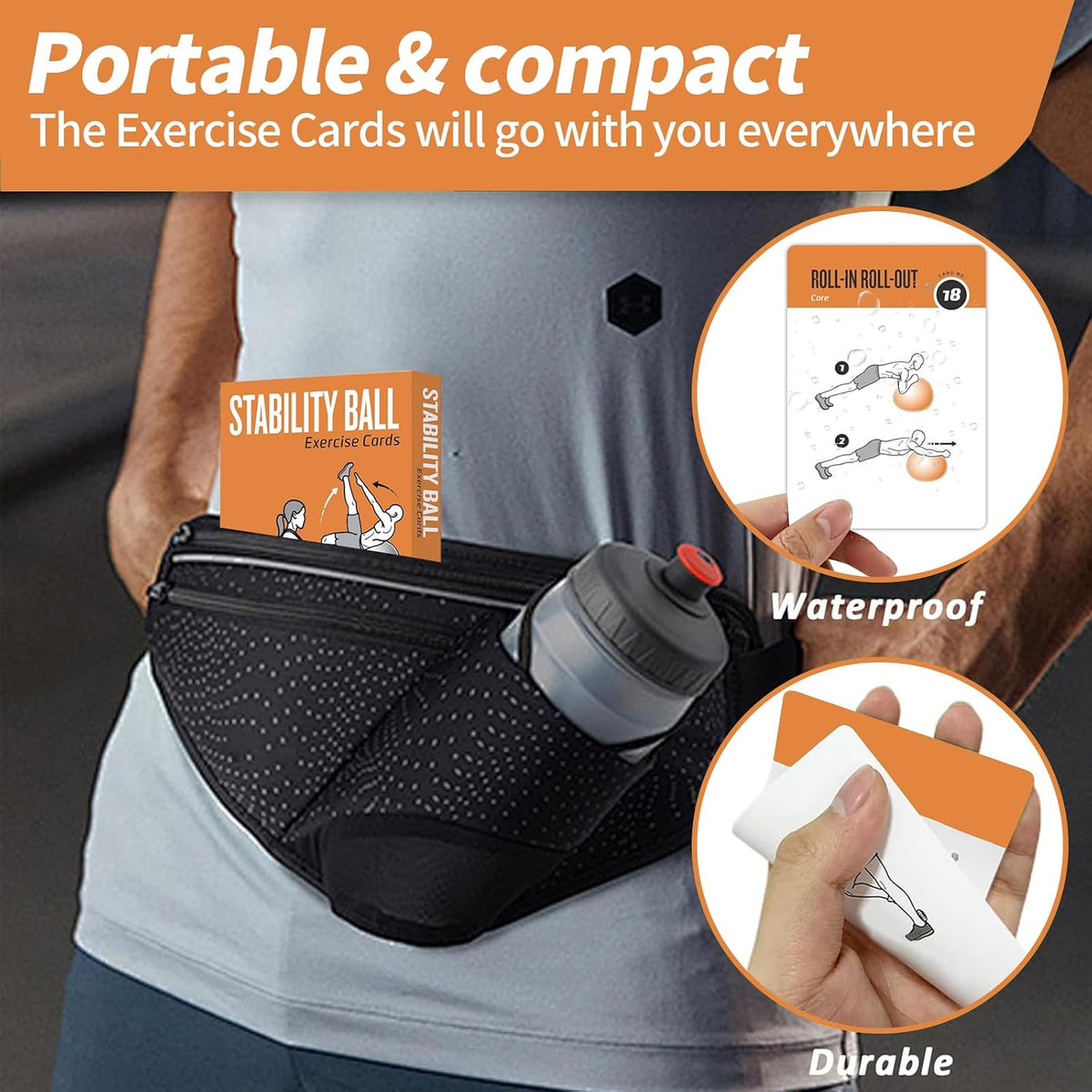 Half Balance Ball Workout Cards, 62 Exercises Cards Deck Large Size 5" x 3.5" Fitness Cards for Women & Men, Beginner Fitness Guide to Training Exercises at Home or Gym