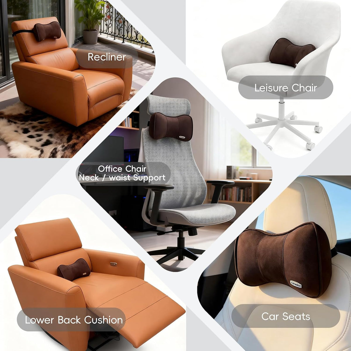 Car Neck Support Pillow Recliner Headrest Pillow for Neck Pain Relief Tan