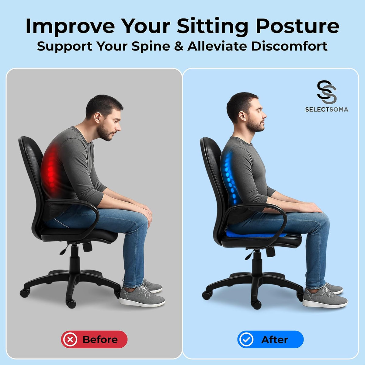 Gel Seat Cushion for Long Sitting, Pressure Relief for Tailbone and Back