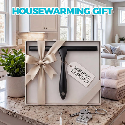 2pcs Shower Squeegee for Glass Doors with Adhesive Hanging Hook Set | 10” Silver, Bathroom Accessories, Window Cleaner, New Home Essentials, Soft Rubber Blade, Metal Handle, Ergonomic Grip