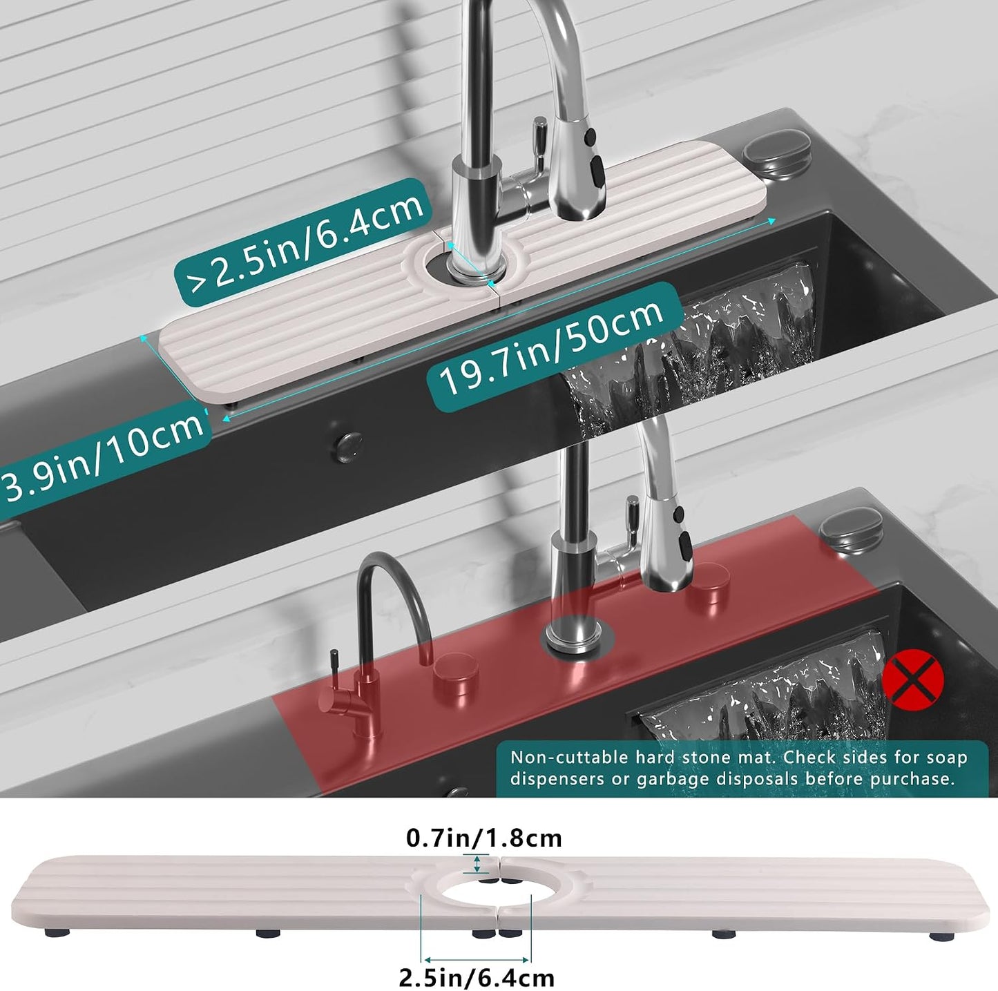 Water Absorbing Stone Kitchen Sink Mat Faucet Splash Guard for Bathroom | Quick Dry, Raised Feet, Diatomaceous Earth, Stone Faucet Mat, Sink Protector for Counter, Sink Accessories, Bathroom Decor
