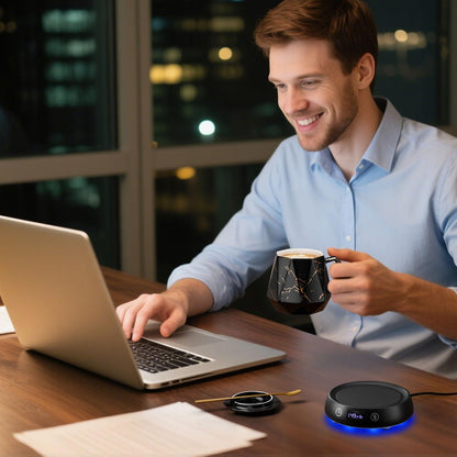 Coffee Mug Warmer Set for Desk, Smart Heated Electric Tea Cup Warmer Plate | Coffee Lover Mug and Warmer Set, Office Home Beverage Warming Candle Heater, 4-Temp Control 8H Auto Shut Off, Men Women Gift