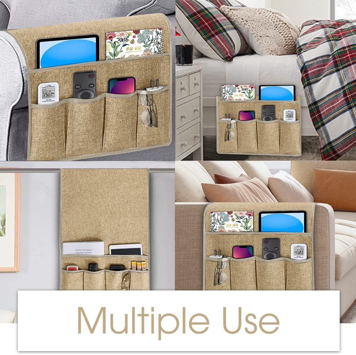 Joywell Remote Caddy Couch Remote Control Holder for Recliner Sofa Armrest Organizer Non Slip Arm Chair Caddie with 6 Pocket Storage for Magazine, Tablet, Phone, iPad, Black