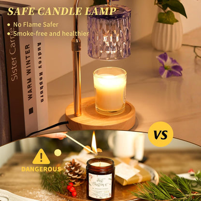 HAIDOLIANG Blue Candle Warmer Lamp with Timer and Dimmer | Height and Brightness Adjustable,Glass Electric Wax Warmer with 2 Bulbs for Women Gifts, Home Decor for Scented Jar Candles