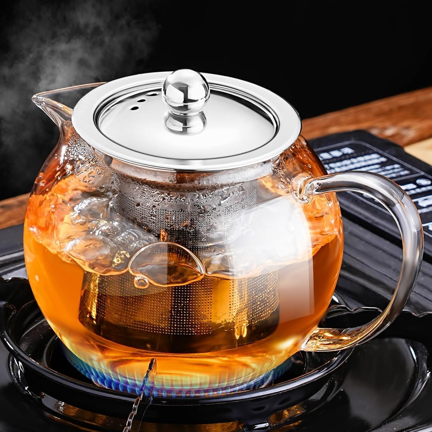 PARACITY Glass Teapot Stovetop 22 OZ/650ml, Tea pot with Removable 18/8 Stainless Steel Infuser, Borosilicate Clear Tea Kettle, Teapot Blooming and Loose Leaf Tea Maker Tea Brewer for Camping, Travel | Clear small tea kettle with infuser and tea pot with