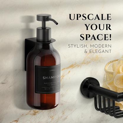 Shower Shampoo Dispenser Wall Mounted – 3 Refillable 16.9 oz Clear Bottles with Stainless Steel Pumps & No-Drill Adhesive Holders – Soap Dispenser Set for Bathroom (3 X Clear/Silver)