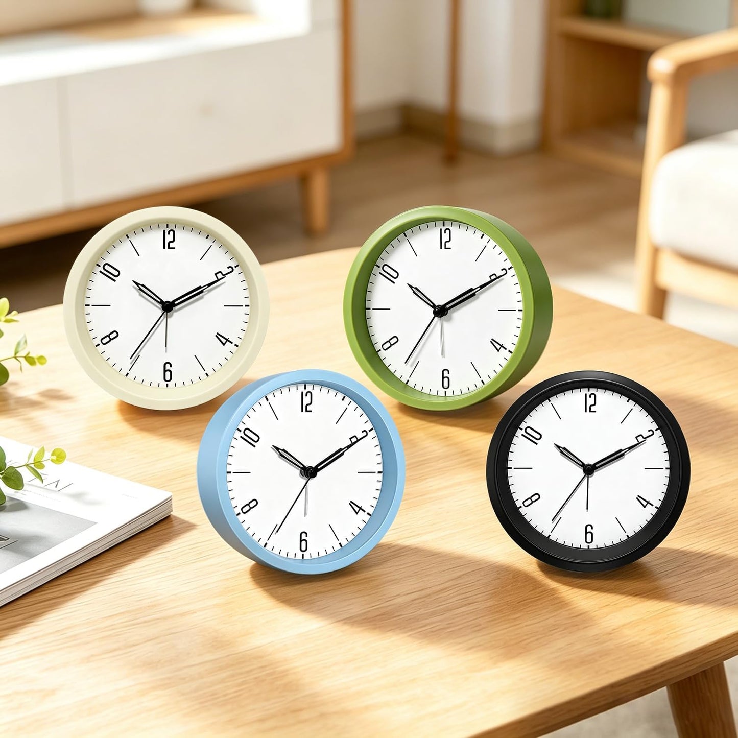 Silent Analog Loud Alarm Clock for Bedrooms, 4.5" Battery Operated Alarm Clock with Modern Round Design, Plastic Small Desk Clock for Heavy Sleepers Adults Teens Seniors College Dorms, Green