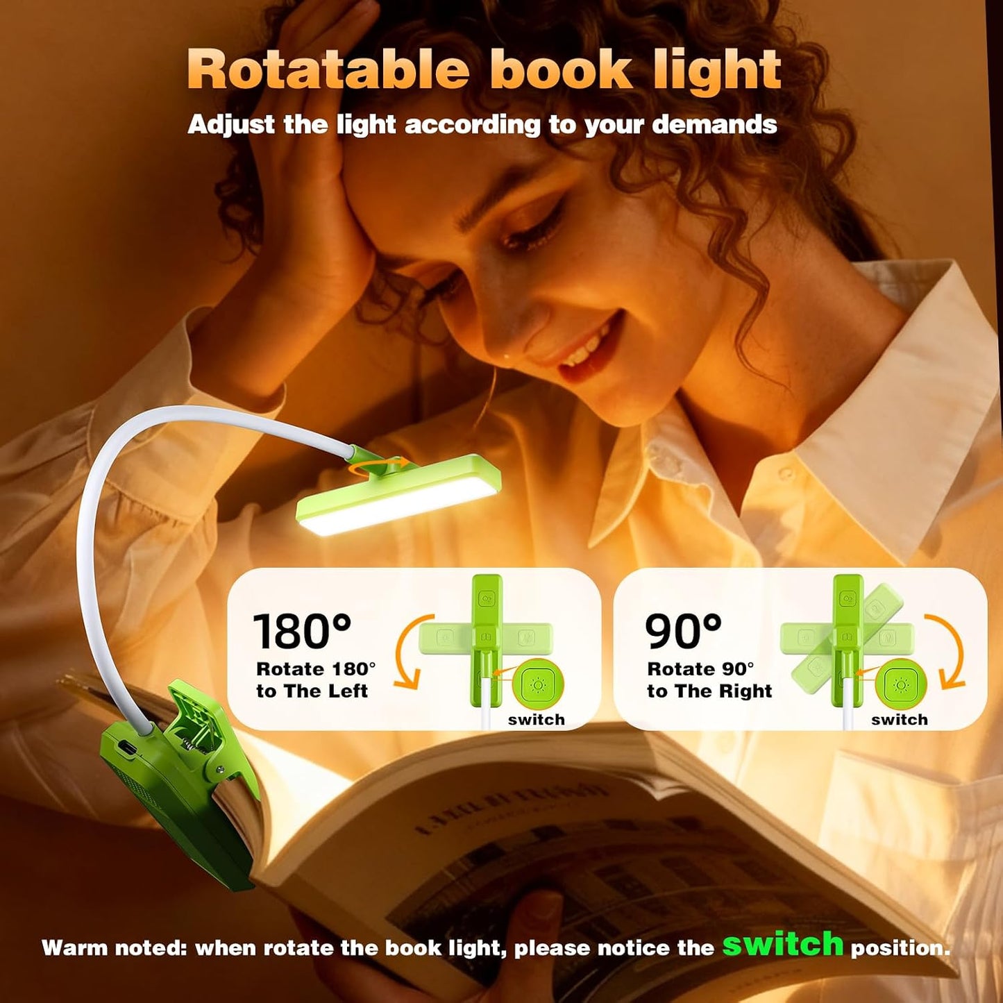 VAVOFO Rechargeable Book Light Rotatable：24 LEDs Reading Light, 3-Color & 9-Brightness Book Lamp, Eye Cared 120Hrs Runtime Lightweight Clip on Led Light for Book Lovers (Black)