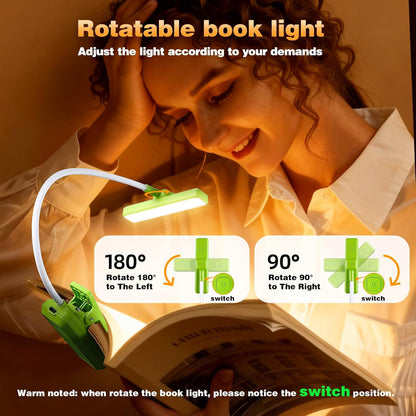 VAVOFO Rechargeable Book Light Rotatable：24 LEDs Reading Light, 3-Color & 9-Brightness Book Lamp, Eye Cared 120Hrs Runtime Lightweight Clip on Led Light for Book Lovers (Black)