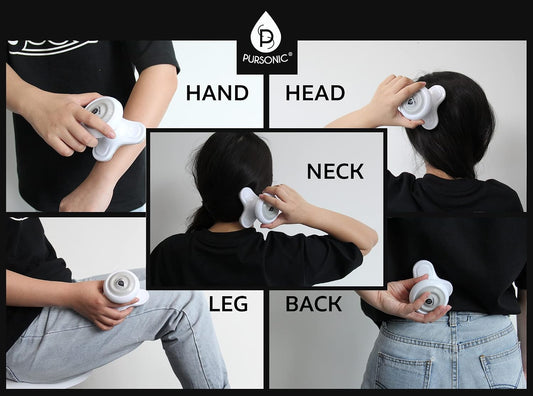 Pursonic Handheld Sport Massager Mini Portable for Hand, Head, Neck, Back, Legs & Arms Pain Relief Easy Grip Handle, 3 Vibrating Massage Modes (White)