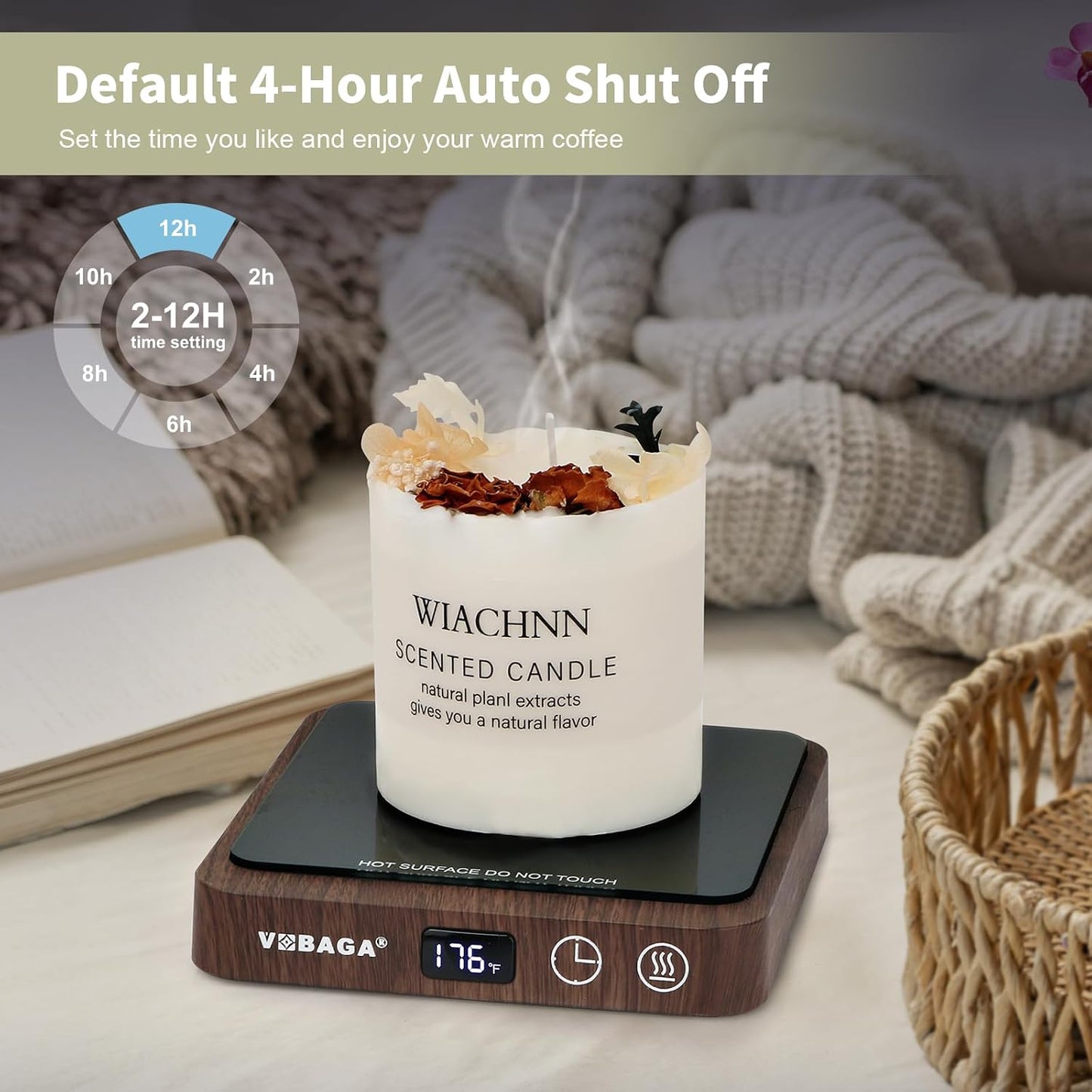 VOBAGA Mug Warmer, Coffee Cup Warmer for Desk with 5 Temp Settings & 2-12H Timer, Smart Candle Warmer & Coffee Warmer with Display for Fastest Heating Coffee, Cocoa, Ideal Coffee Gifts(No Cup)