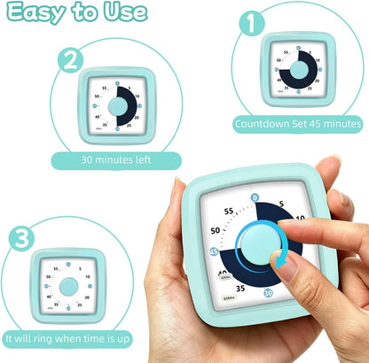 Visual Timer 60 Minute Timer Silent Countdown Clock – No Ticking, Gentle Ring with Mute Option, Timers for Kids Homework Classroom Management Kitchen Pasta, Adult Pomodoro & Deep Work, Purple