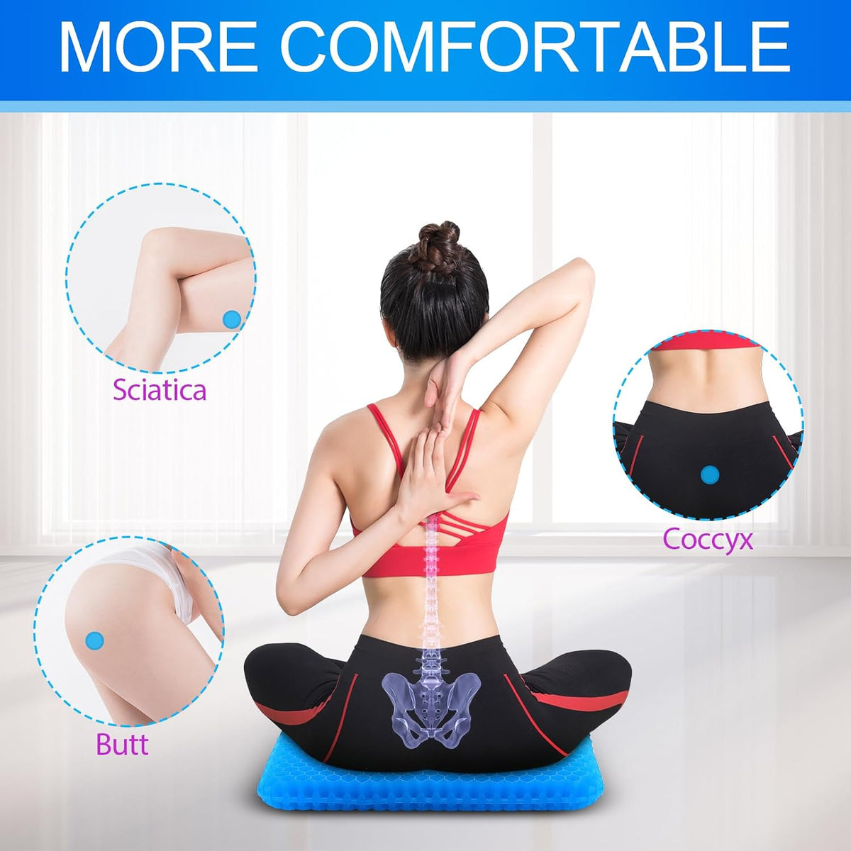 Gel Seat Cushion for Long Sitting, Gel Chair Cushion (Large & Thick)