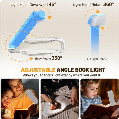 Book Reading Light Rechargeable Clip on Book Lamp with 3 Color Temperatures | 5-Level Dimmable Brightness, 3 Color Temperatures, 360° Rotatable USB Eye Caring