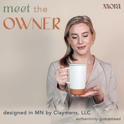 Mora Ceramics Large Tea Mug with Loose Leaf Infuser and Ceramic Lid, 18 oz, Portable, Microwave and Dishwasher Safe, Tall Coffee Cup - Rustic Matte Ceramic Glaze, Modern Herbal Tea Strainer, Olive