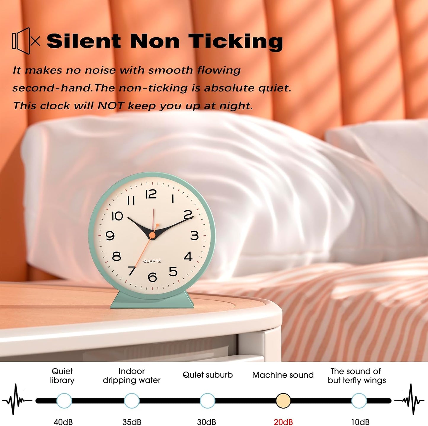 AYRELY® 4.5" Analog Alarm Clock, Small Retro Desk Clock and Table Clock | Battery Operated, Silent Metal Table Clock with Light for Living Room Decor, Bedroom, Bedside and Shelf (Orange)