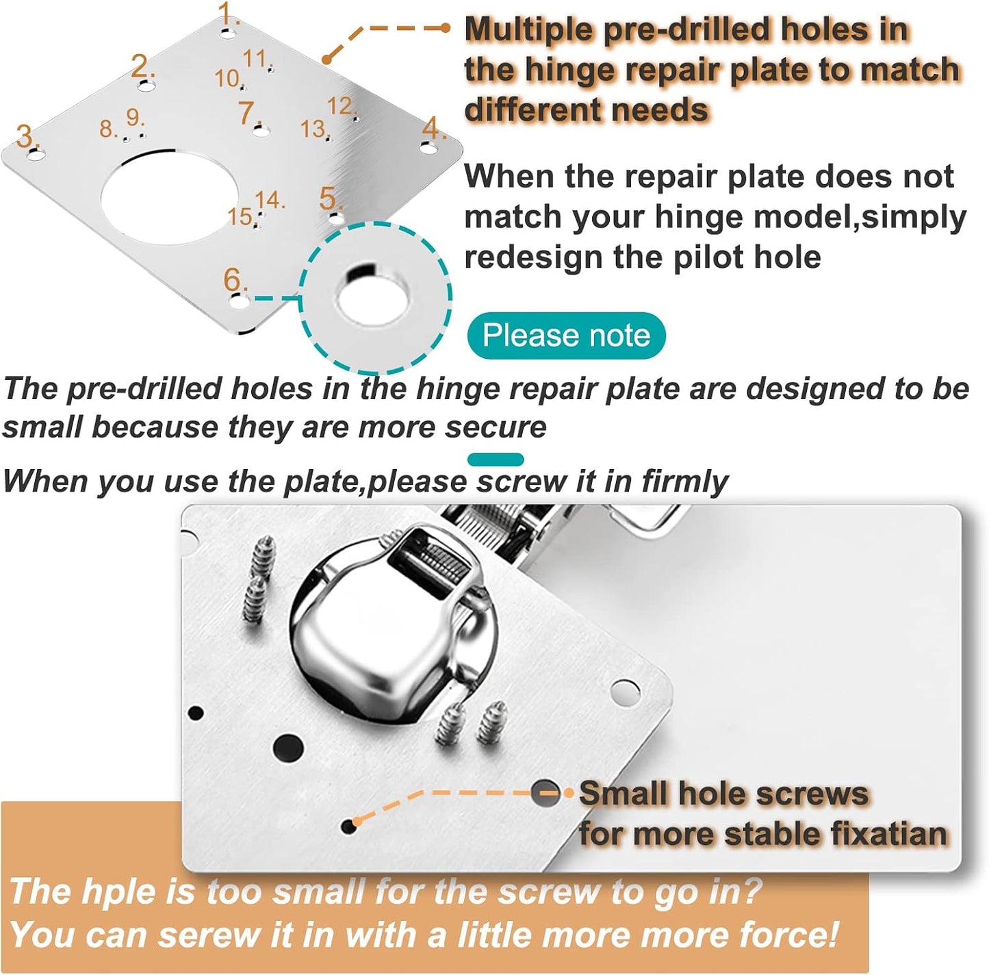 Cabinet Hinge Repair Plate, Hinges Repair Fixing Plate Cabinet Repair Board | 6 Pcs Stainless Steel Hinge Repair Brackets Kit,Kitchen Cupboard Door Hinge Repair Plate Kit with Screws Small Universal