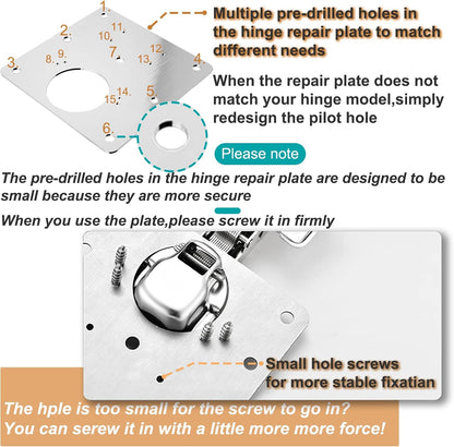 Cabinet Hinge Repair Plate, Hinges Repair Fixing Plate Cabinet Repair Board | 6 Pcs Stainless Steel Hinge Repair Brackets Kit,Kitchen Cupboard Door Hinge Repair Plate Kit with Screws Small Universal