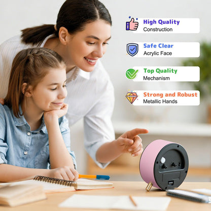 Kids Alarm Clock, Silent Non-Ticking, Analog Learning Clock for School Beginners, Stylish Round Metal Clock, Easy to Read, Battery Operated, Loud Ringing Back to School Gifts