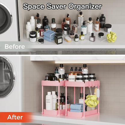 2 Packs Under Sink Pull-Out Storage Organizers, 12.8 Inches, Black | Multi-Purpose Cabinet Organizers and Storage for Bathroom & Kitchen