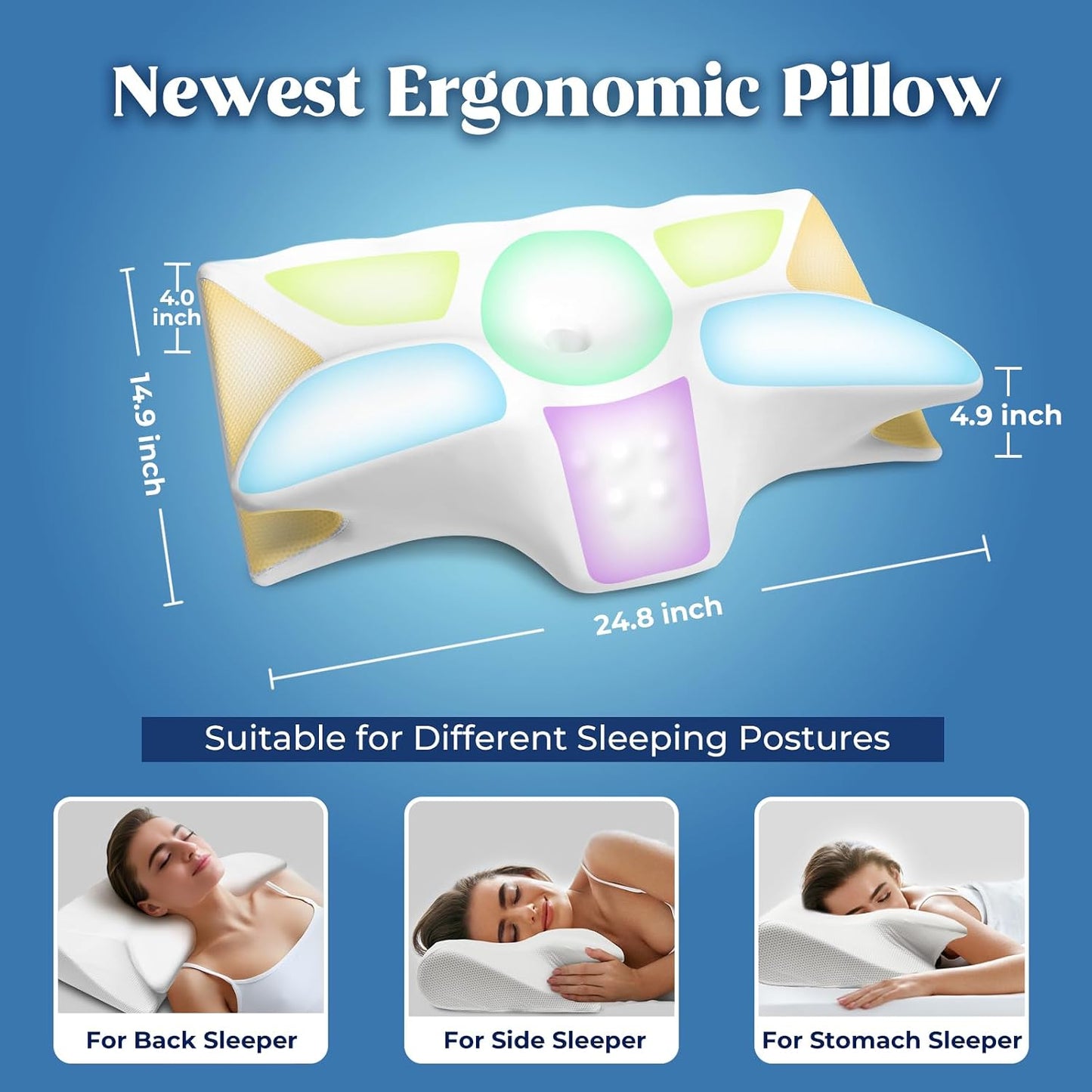 Cervical Pillow for Neck Pain Relief, Cooling Contour Memory Foam Pillows Support Odorless Ergonomic Neck Pillow Adjustable Orthopedic Bed Pillow for Side Back Stomach Sleeper with Pillowcase,Snow