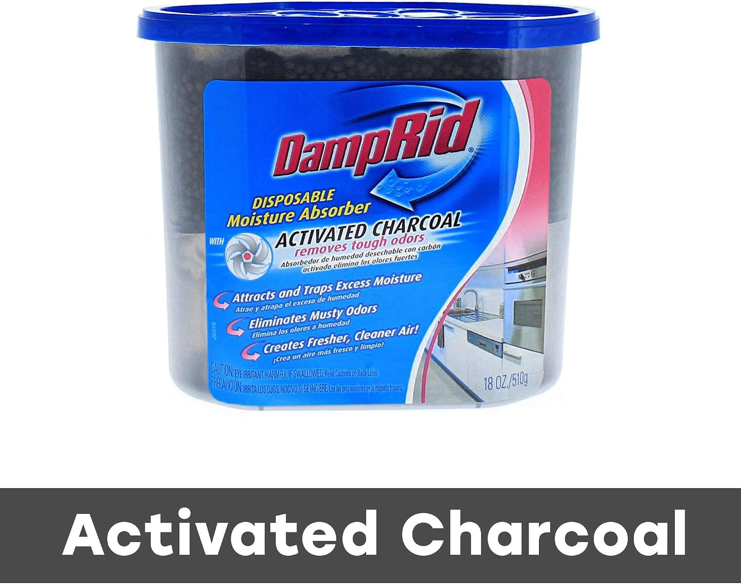 DampRid Fragrance Free Disposable Moisture Absorber & Odor Remover with Activated Charcoal, 18 oz., 3 Pack, Lasts Up To 60 Days, No Electricity Required