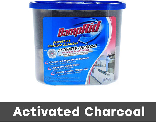 DampRid Fragrance Free Disposable Moisture Absorber & Odor Remover with Activated Charcoal, 18 oz., 3 Pack, Lasts Up To 60 Days, No Electricity Required