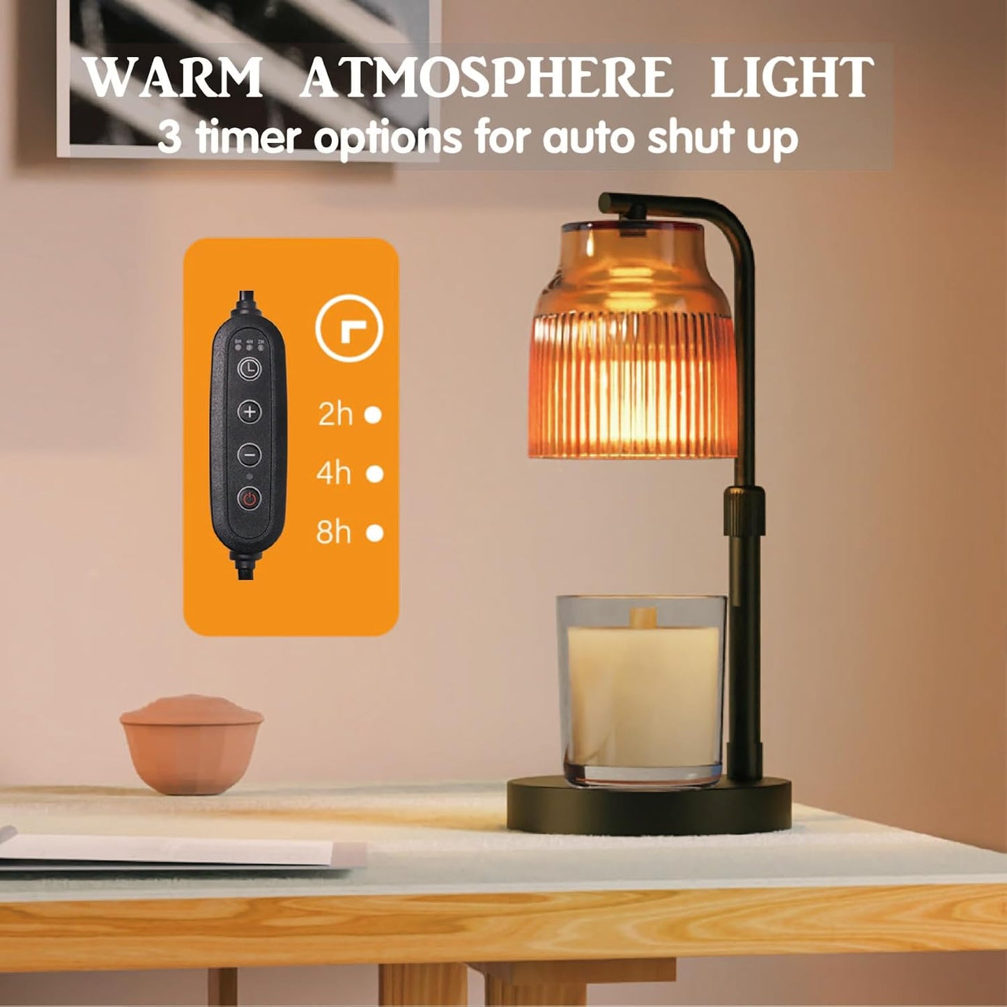 Candle Warmer Lamp with Timer Dimmer,Adjustable Height with 2 Bulbs,Birthday Gifts for Women,for Jar Candles Home Decor,Black