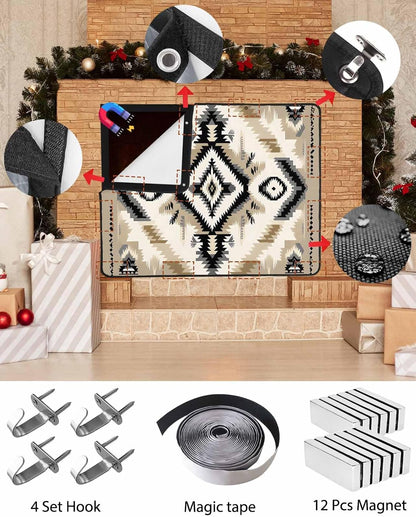 Western Aztec Magnetic Fireplace Cover Decorative Indoor For Brick Fireplace, Rustic Tribal Southwestern Boho Ethnic Insulation Fireplace Blocker Blanket Draft Stop Hot Heat Save Energy, 36"Wx27"H