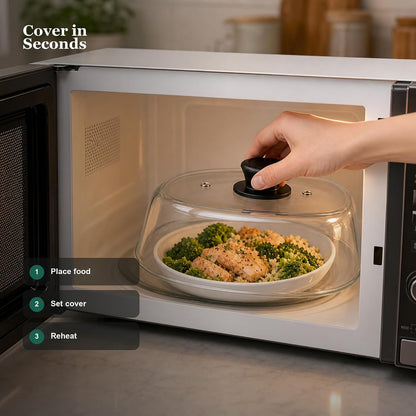 Glass Microwave Splatter Cover for Food, 10-Inch Borosilicate Glass Microwave Plate Cover with Vent Hole & Anti-Slip Silicone Mat, Tall Heat Resistant Microwave Food Cover, Dishwasher Safe