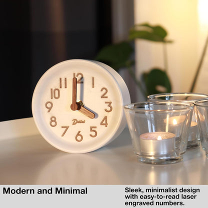 Driini Small, Silent Wooden Analog Desk Clock for Shelf or Table, Dark