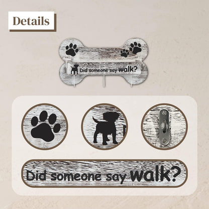 J JACKCUBE DESIGN Rustic White Bone Shape Wall Mounted Dog Leash Holder with 3 Key Holder Hooks and Extra Storage Compartment Box Shelf for Pet Treats, Accessories and more - MK679A