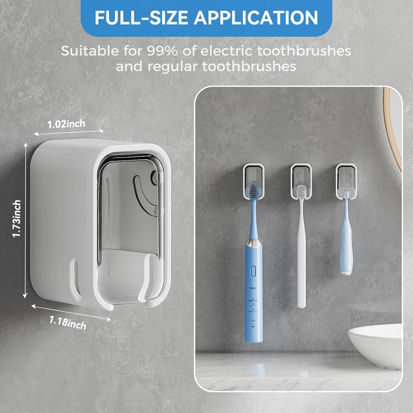 MOPMS Single Slot Toothbrush Holders Wall Mounted with Cover for Bathrooms | 2PCS Toothbrush Cover for Shower, Single Toothbrush Dispenser Storage Organizer for Family & Travel