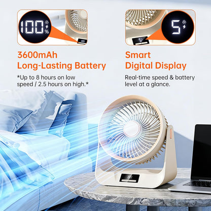 3D Oscillation Air Circulator Fan with Remote, 12000mAh Battery Operated Cordless Desk Fan, 20dB Whisper Quiet Table Fan for Bedroom Home Office, 12 Speeds, 12H Timer, 650 CFM Powerful Airflow