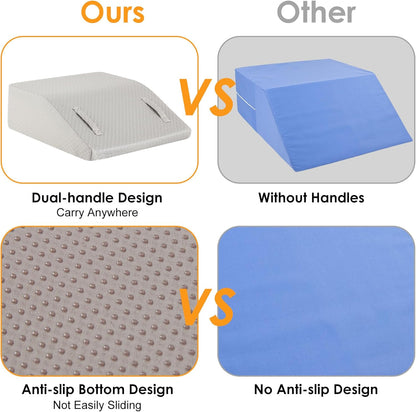 Ruqmuis Leg Elevation Pillow for After Surgery, 10inch Foam Leg Elevating Pillow for Swelling and Blood Circulation, Leg Wedge Pillow for Sleeping, Knee Pillow for Knee Hip Ankle Pain Relief, Velvet