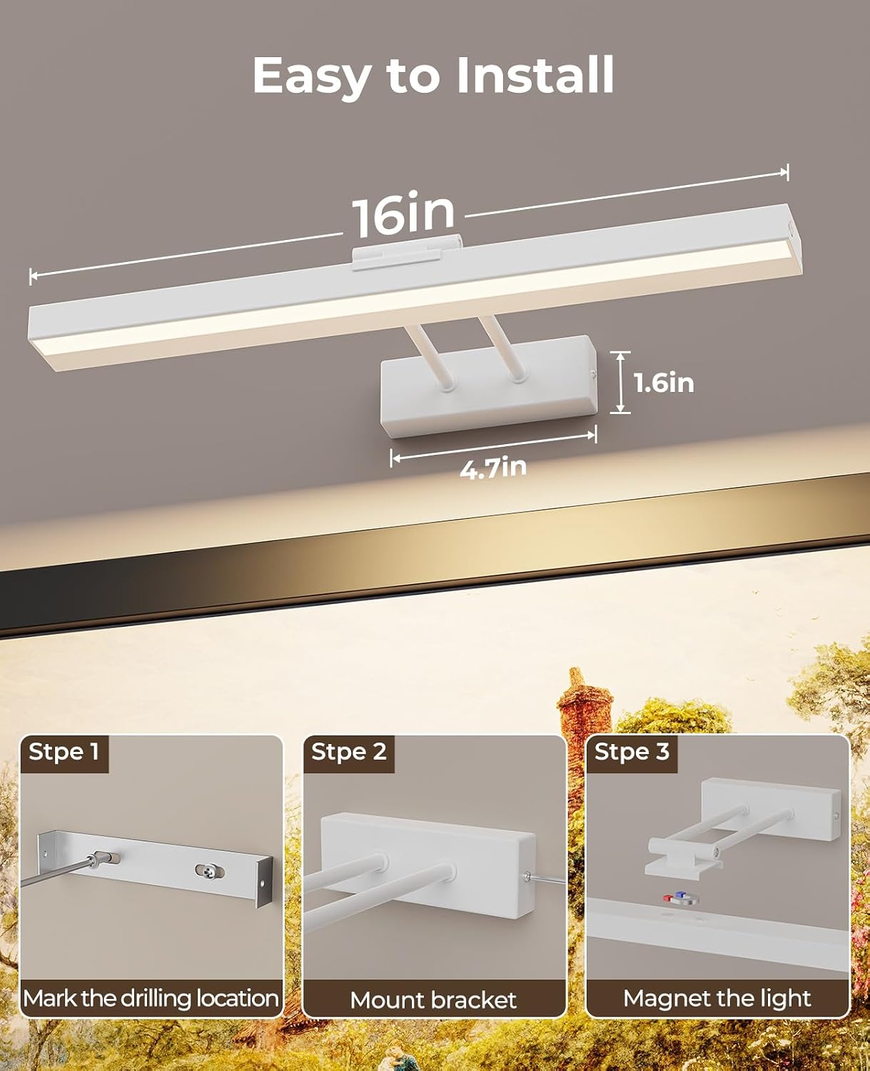 Picture Light for Wall, 16in Battery Wall Sconce Art Light CCT Dimmable Magnetic Battery Lights for Painting with Remote Control for Gallery Artwork Living Room Portraits Hallway 2PCS Black