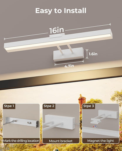 Picture Light for Wall, 16in Battery Wall Sconce Art Light CCT Dimmable Magnetic Battery Lights for Painting with Remote Control for Gallery Artwork Living Room Portraits Hallway 2PCS Black