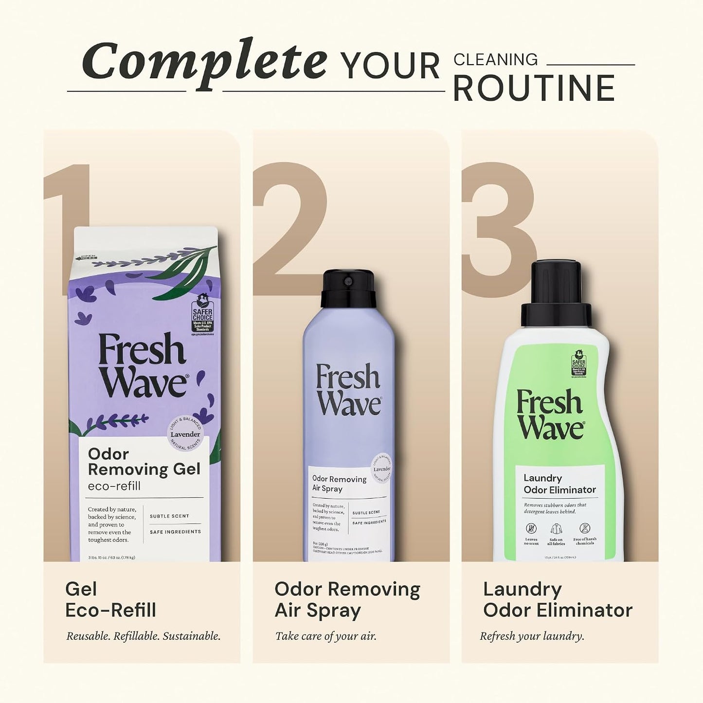 Fresh Wave Original Odor Eliminator Gel 3-Pk 7 oz - Air Freshener for Home | Plant-based essential oils. Lasts 15-30 days per jar. No plug-in needed. Pet-safe, closet and bathroom deoderizer.
