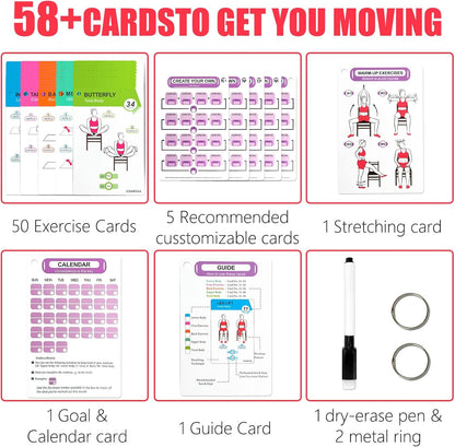 Bodyweight Workout Cards for Women & Men-50 Bodyweight Workout Cards，Includes 2 Rings& Dry-Erase for Easy Organization-Home, Gym or Studio (Bodyweight)