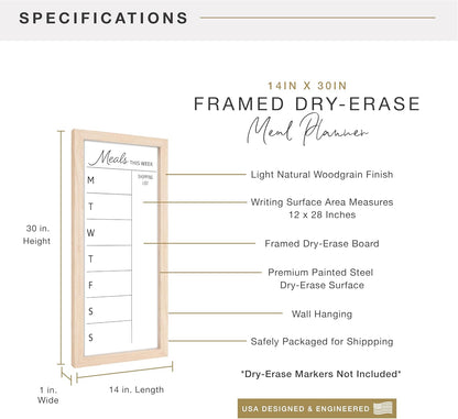 MCS Dry Erase Weekly Meal Planner Black Framed Calander Whiteboard, 11x24 | Dry Erase Weekly Meal Planner Black Framed Calander Whiteboard Frame, 11x24 Inch