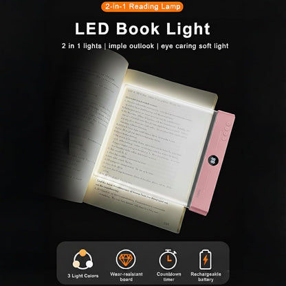 XL LED Flat Book Light for Reading at Night in Bed, Matte Pink | Eye-Caring Page Illuminator 3 Color Temperatures Stepless Dimmable USB Rechargeable, Portable Flat Panel Lamp with Soft