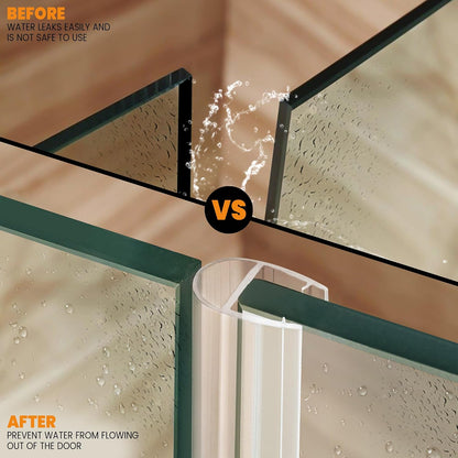 2 PCS Shower Door Bottom Seal, 3/8” X 36” Frameless Shower Glass Door Seal Strip, Clear PVC Shower Door Sweep Stop Shower Leaks, Shower Seal for 3/8 Inch (10mm) Glass
