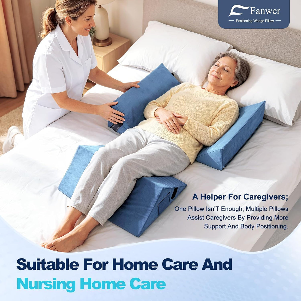 Fanwer Positioning Wedge Pillow for Side Sleeping (3 in 1), 40 Degree Triangle Bed Wedges & Body Positioners for Back Pain, Preventing Bedsores, After Surgery, Knees Elevated, Pregnancy
