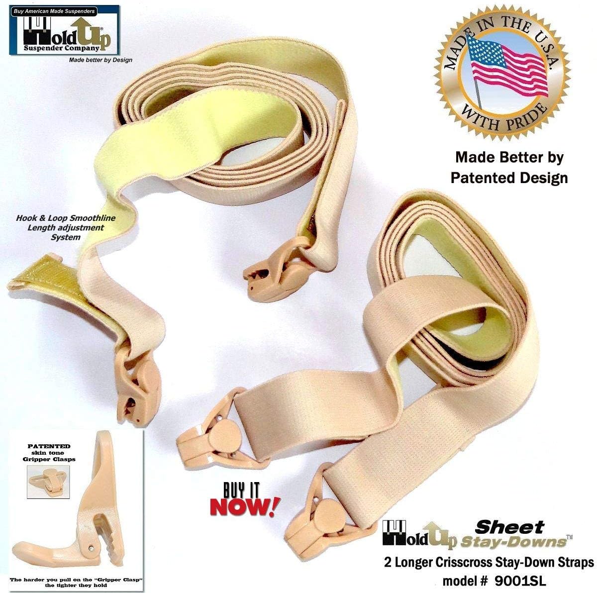 Holdup Bed Sheet Stay-Downs Short Quad USA Patented Plastic Gripper Clasps