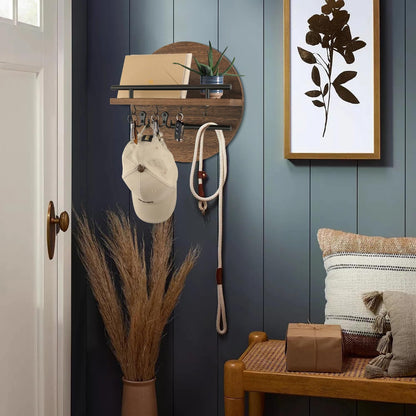 Gurfuy Key Holder for Wall with Shelf - Wood Mail Organizer and Rack with Shelf Hooks Wall Mounted for Entryway Decor Magazines Letter Storage Farmhouse Living Room Bedroom Doorway Green