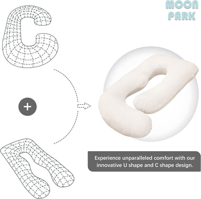 MOON PARK Pregnancy Pillows for Sleeping - 57 Inch U Shaped Full Body Maternity Pillow with Removable Cover - Support for Back, Legs, Belly, Hips - Pregnancy Pillow for Women - Grey