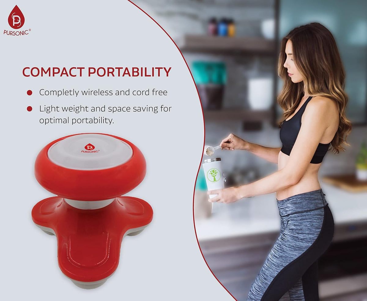 Pursonic Handheld Sport Massager Mini Portable for Hand, Head, Neck, Back, Legs & Arms Pain Relief Easy Grip Handle, 3 Vibrating Massage Modes (White)