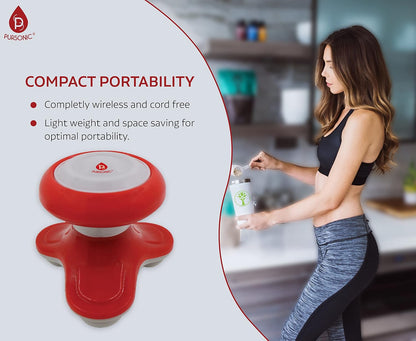 Pursonic Handheld Sport Massager Mini Portable for Hand, Head, Neck, Back, Legs & Arms Pain Relief Easy Grip Handle, 3 Vibrating Massage Modes (White)