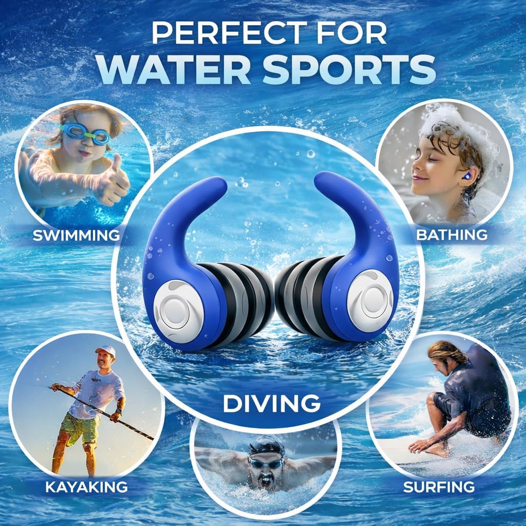 Waterproof Swimming Ear Plugs for Adults Kids, 3 Pairs Soft Silicone